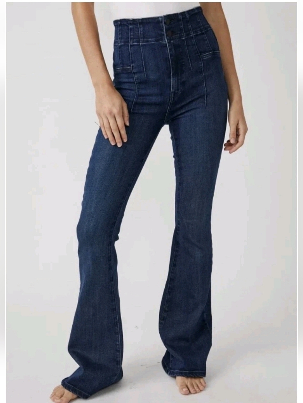 Free People We The Free Jayde High Rise Flare Jeans Night Sky 70s Boho Size 27